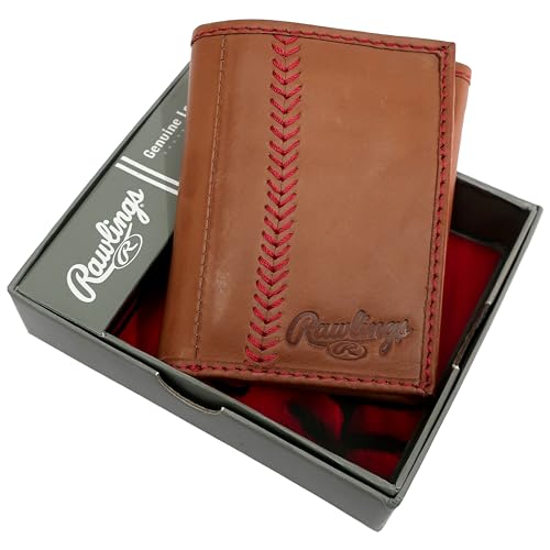 Rawlings | Men's Trifold Wallet Collection | Genuine Leather | Multiple Styles & Colors - color: Brown