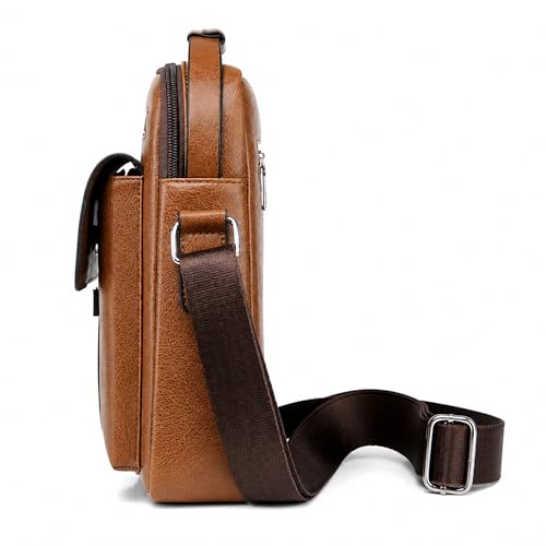 Crossbody Bag for Men, PU Leather Shoulder Messenger Bag with Handle - color: Deep Khaki