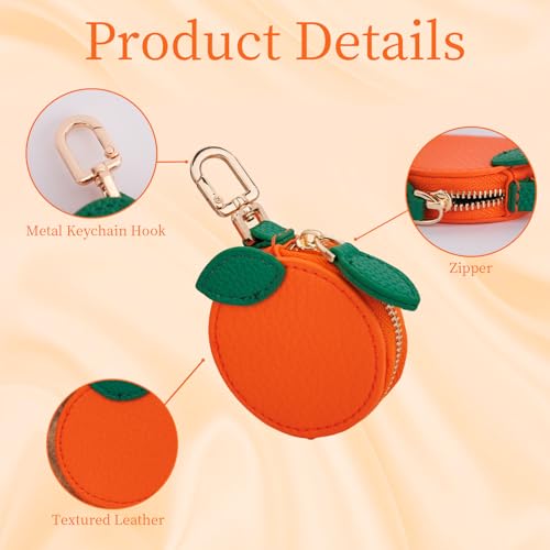Fruit Coin Purse Bag Charm Keychain, Mini Charm Kawaii Leather Coin Purse Pouch Holder for Airtag Handbag Tote Wallet - color: Orange