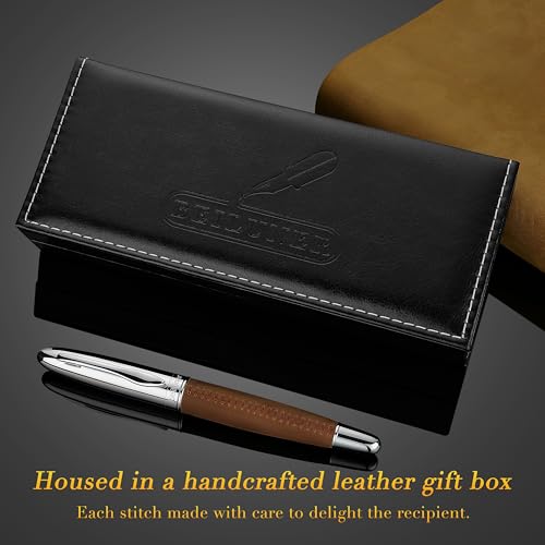 BEILUNER 318 Luxury Leather Pen, Full Grain Oil Tan Crazy Horse Cowhide Leather, Chrome-Plated Finish, Smooth Black Ink Refill, Best Rollerball Gift for Men & Women,Executive, Professional, Nice Pens - color: Crazy Horse Cowhide Leather