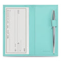 HISCOW Leather Checkbook Cover for Duplicate Checks with Pen Holder - color: Teal