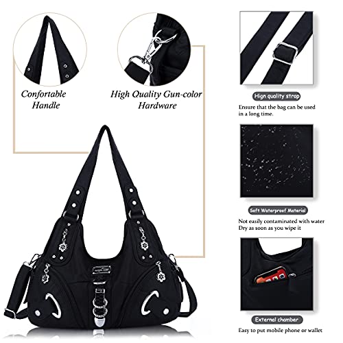 Angelkiss Hobo Purses and handbags for Women Satchel Handbag Women Purses Large Daily Shoulder Bags - color: Black