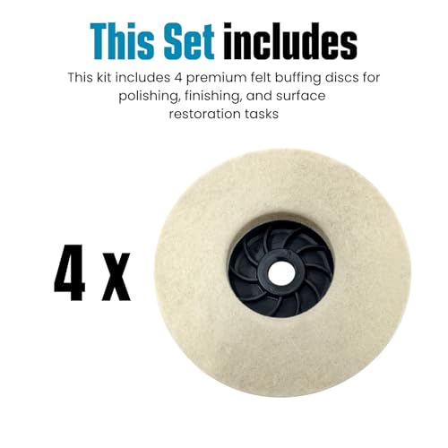 LINE10 Tools 4pk Felt Buffing Disc 4-1/2 inch with 5/8-11 Threaded Arbor for Angle Grinders