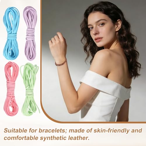 MECCANIXITY 4 Pcs Suede Cord, 5.5 Yards Flat Faux Leather Cord Soft Durable Leather String with Silver Closed-Mouth Ring Rope Clip Lobster Clasps for Art Craft, Pink/Blue/Purple/Green - color: Pink/Blue/Purple/Green