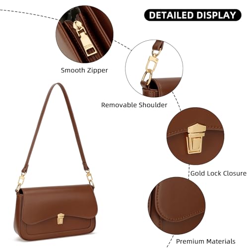 KKXIU Small Shoulder Bag for Women Cute Hobo Handbags Mini Clutch Purses | Classic Trendy Retro Underarm Crossbody Bag with Detachable Straps, Zipper Closure - color: Brown