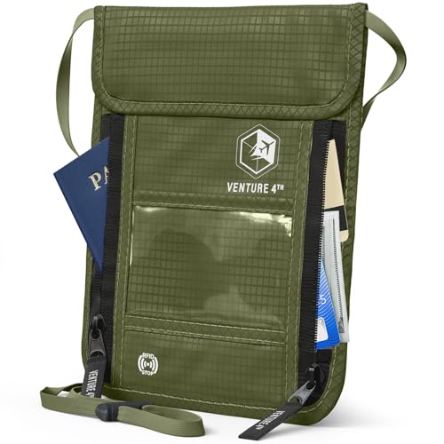 VENTURE 4TH Travel Neck Wallet, RFID Blocking Passport Holder - Green - color: Green