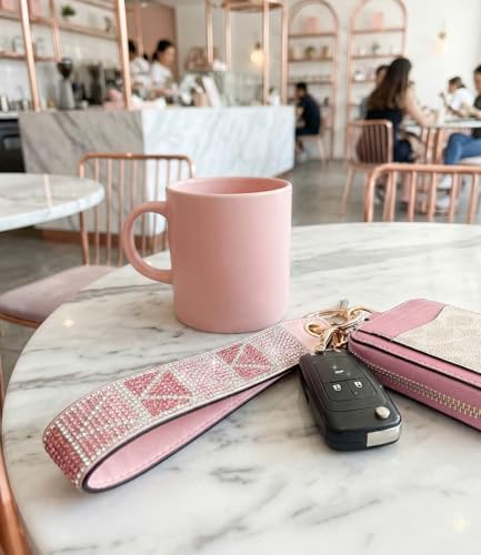 Keychain Wristlet with D-ring: Sparkly Rhinestone for Car Keys and Wallets - color: Pink-v