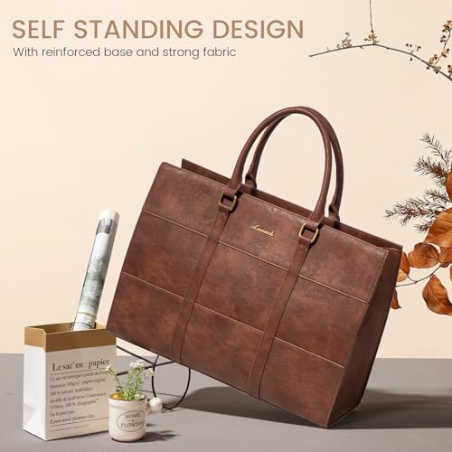 LOVEVOOK Laptop Bag for Women, 15.6 Inch Laptop Tote Bag, Vintage Leather Work Bags for Women, Waterproof Computer bag with Clutch Purse, Large Capacity Briefcase, Business Office Bag | Two-piece set - color: Vintage Brown, size: 15.6 inch