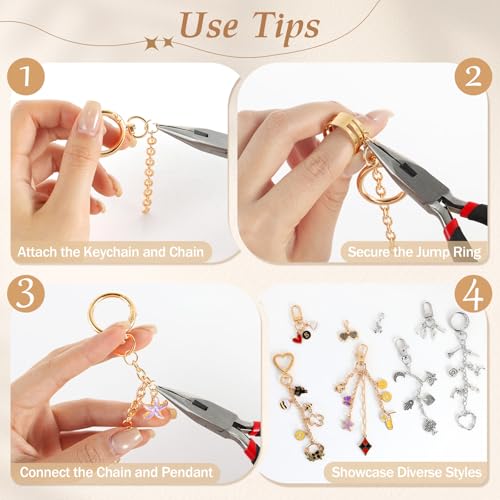 Zefy 552Pcs Charms Lipgloss Keychain Making Kit, DIY Bag Charm Gold Silver | 214 Charms & Letter, 24 Key Chain Clips with Organizer Box, 30 Extender Chains, Craft Supplies for Jewelry Making and Gifts - color: Gold Silver