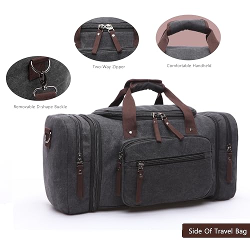 Men's travel bag, large capacity hand carried crossbody luggage bag, canvas cross-border waterproof mountaineering, expandable outdoor sports, 50L weekend overnight bag(black) - color: black