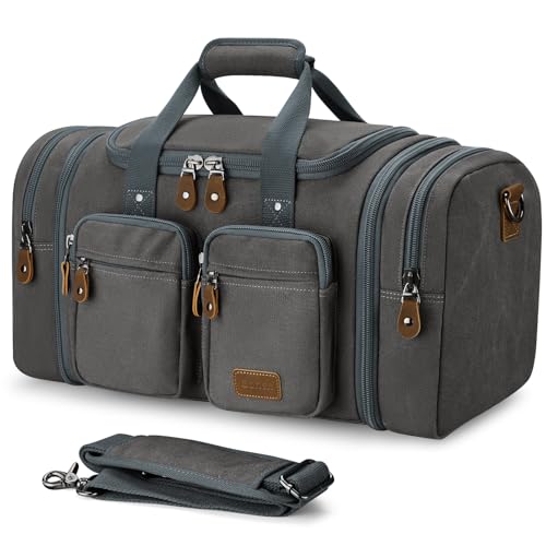 Gonex Duffle Bag for Travel, Expandable 50L Overnight Weekender Gym Bag | Water-Resistant Canvas, Wet-Dry Pocket, Luggage Sleeve, Carry-On Size, Detachable Strap, Grey - color: Grey, size: Large-50L