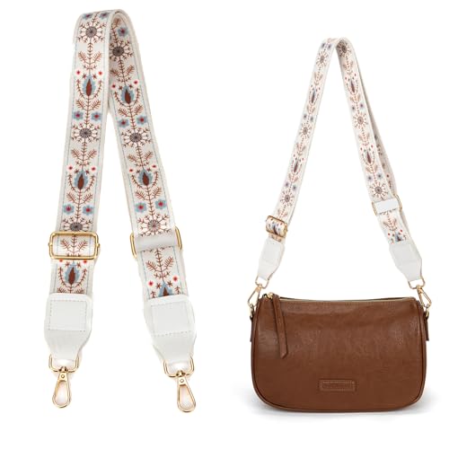Purse Strap, 1.5" Cowhide Head Wide Shoulder Bag Strap Adjustable Replacement,Jacquard Embroidery Crossbody Bag Straps - color: Blue Flower