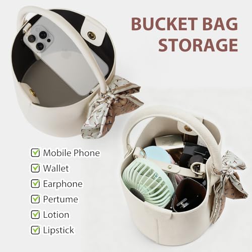 Mini Bucket Bags for Women, Vegan Leather Small Crossbody Purse with Removable Straps Trendy Top Handle Shoulder Straps - color: Beige
