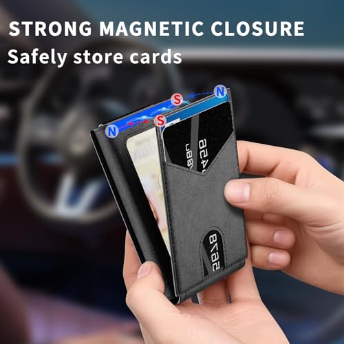 Wallet for Men,Aluminum RFID Blocking-Metal Smart Pop-Up Credit Card Holder with 2 ID Windows,Bifold Compact Security Anti Scanner Wallet & Money Clip,Men's accessories (bifold black) - color: bifold black
