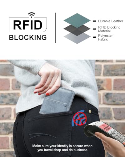 TFKGS Slim Wallet for Women RFID Wallet Women Small Wallets Woman Thin Credit Card Holder RFID Blocking Bifold Compact Pocket Ladies Leather Blue Mini Purse - color: 4-Upgrade-Wax-Blue