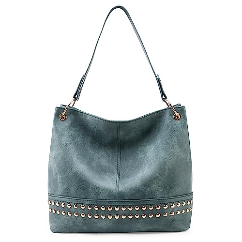 Purses for Women Hobo Bags Slouchy Shoulder Bag Tote Handbags | Stylish for Everyday Use, Zip-top Closure, Back Anti-theft Pocket, 3 Inner Pockets, Comfortable Wide Strap for Dating Errands - color: D-turquoise