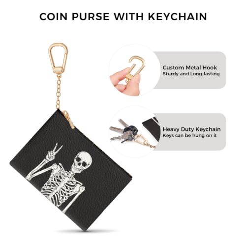 Funny Skull Skeleton Keychain Coin Purse for Women, Change Pouch | Small Zipper Purse, Little Tiny Zip Pocket, PU Leather, Travel Wallet for Girls, Cute Coin Cash Holder, Key Ring, Women Gifts - color: Funny Skull