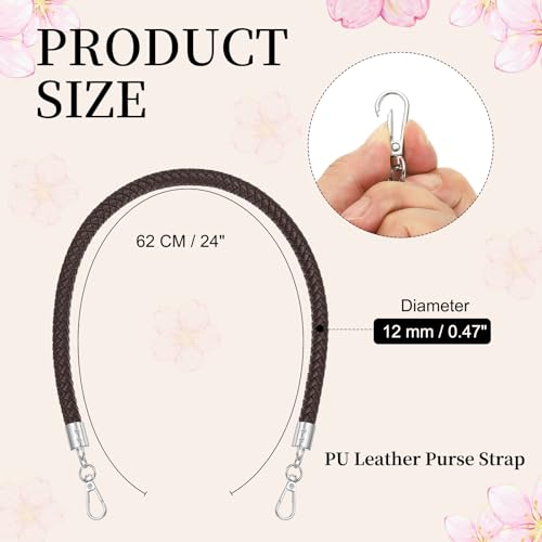 PATIKIL Braided Purse Straps 62cm / 24", PU Leather Handbag Handles Replacement with Silver Buckle for DIY Purse Handbag Tote Making Accessories, Dark Brown - color: Dark Brown, size: 24 Inch