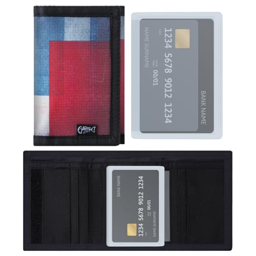 Men’s Nylon Trifold Wallet with 6 Page Wallet Insert, Ultra Thin and Security Wallet with ID Window for Card Cash Holder, Modern Fashion Purse Gifts for Teen Boys Men Women -Block Red&Blue - color: 24017 Block-Red&Blue