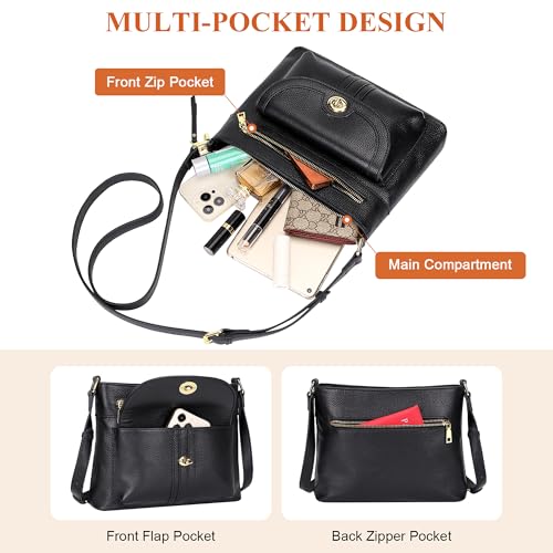 Over Earth Genuine Leather Crossbody Bags for Women Square Trendy Purses | Leather Shoulder Handbags with Card Slot, Adjustable Strap 20.8"-24.65", Fits 9.6" ipad for Work/Daily - color: Black Rp