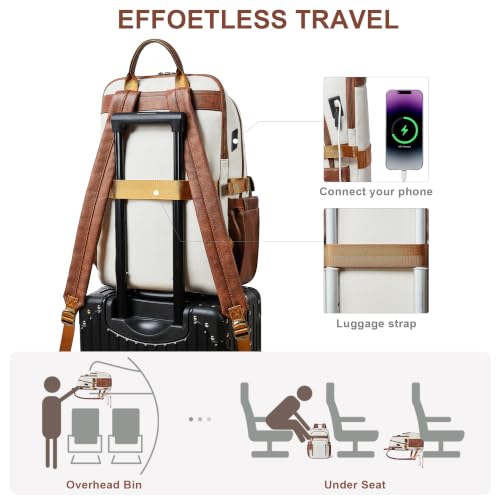 17 Inch Laptop Backpack Purse for Women with Giant Tumbler Holders | Vegan Leather,Travel Work Business College Teacher Nurse,USB Port,RFID Wristlet Purse,28L Large Capaity,Beige with Brown - color: Beige With Brown