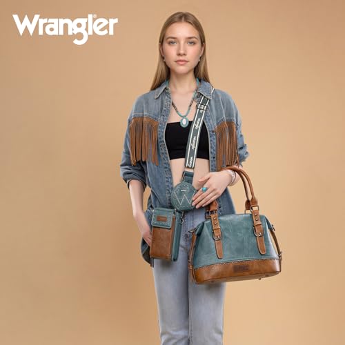 Wrangler 3Pcs Doctor Bag Sets for Women Top-handle Satchel Bag with Cell Phone Handbag and Coin Purse - color: Turquoise