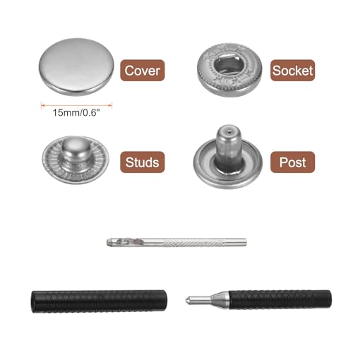 HARFINGTON 25 Set Leather Snap Fasteners Kit 15mm Metal Snap Button Press Studs Leather Rivets Snaps with 3 Setter Tools for Clothes Jackets Jeans Wears Bags, White - color: White, size: 15mm