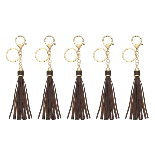uxcell Leather Keychain Tassels, Women Tassel Bag Charm with Lobster Clasp Key Ring for Handbag Purse - color: Deep Coffee