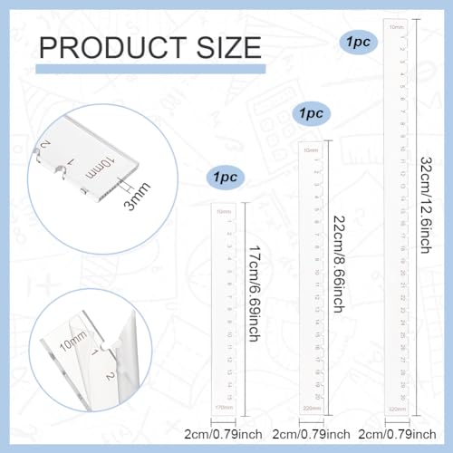 BENECREAT 3 Pcs Flat Punch Tool for Bookbinding, Acrylic Clear Ruler, Measuring Tool for Hole Punchings, Scrapbooking, Notebooking, DIY Making, 6.7/8.6/12.6 Inch