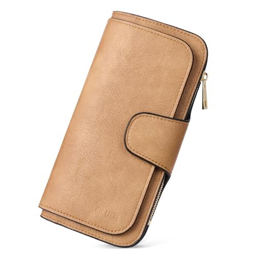 CLUCI RFID Wallet for Women Bifold Wallet with ID Window | Multiple Card Holder, Gifts for Women Birthday - color: Camel