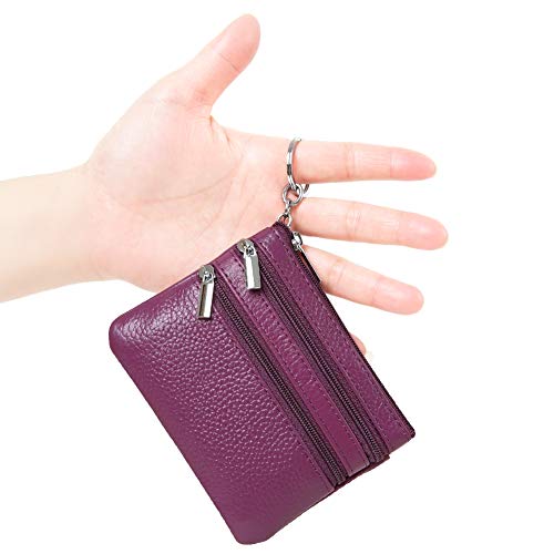 Women Genuine Leather Coin Purse Small Keychain Change Wallet - color: Purple
