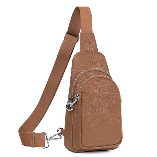 befen Genuine Leather Sling Bag for Women Anti-Theft Crossbody Chest Bags Fanny Packs for Travel with RFID Card Slots | Real Leather, Anti Theft, RFID Blocking, 3 Card Slots, Anti Pocket Bag, Multi Pockets, Travel Purse - color: Brown02