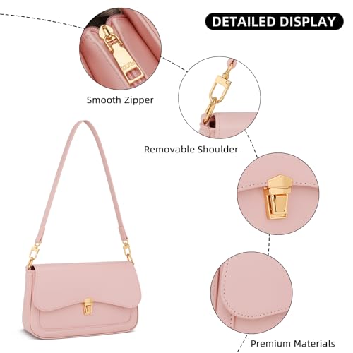 KKXIU Small Shoulder Bag for Women Cute Hobo Handbags Mini Clutch Purses | Classic Trendy Retro Underarm Crossbody Bag with Detachable Straps, Zipper Closure - color: Pink