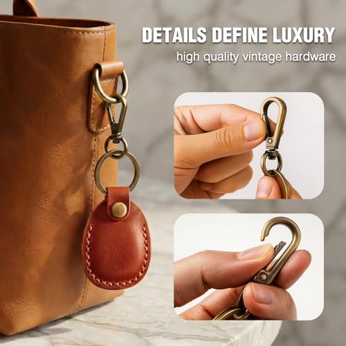 Genuine Leather AirTag Holder for Apple AirTag 1st 2nd Gen - Reddish Brown - color: Reddish Brown