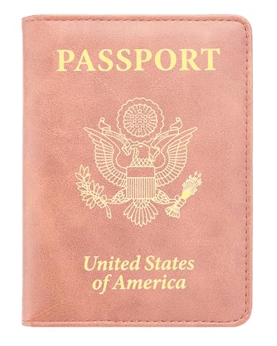 Passport Holder for Travel, US Passport Cover and Card Slot Combo - color: Pink