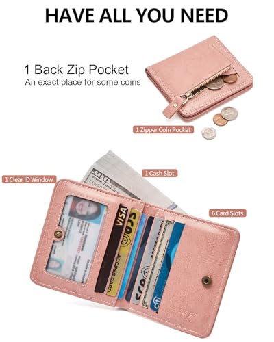 TFKGS Slim Wallet for Women RFID Wallet Women Small Wallets Woman Thin Credit Card Holder RFID Blocking Bifold Compact Pocket Ladies Leather Pink Mini Purse - color: 4-Upgrade-Wax-Pink