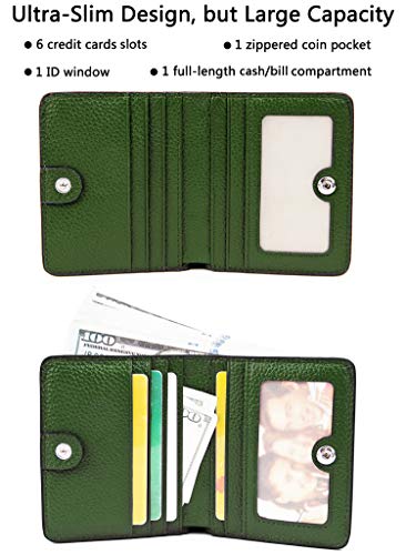 Small Leather Wallet for Women, Ladies Credit Card Holder RFID Blocking Women's Mini Bifold Pocket Purse - color: Green Rfid Blocking