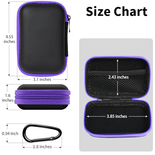Earbud Case Portable EVA Storage Bag Cell Phone Accessories Organizer with Carabiner for Wired/Wireless Earphone, Earbud, Earpieces, SD Memory Card, Camera Chips, Tech Pouch, Rectangle,Purple - color: D4-Purple