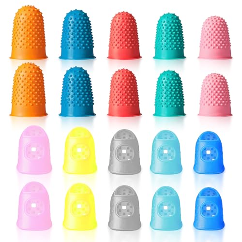 20 Pieces Rubber Finger Covers for Hand Sewing with Finger Protection | Durable Rubber Finger Tips for Quilting, Knitting, Embroidery, Paperwork & Crafts (5 Sizes)