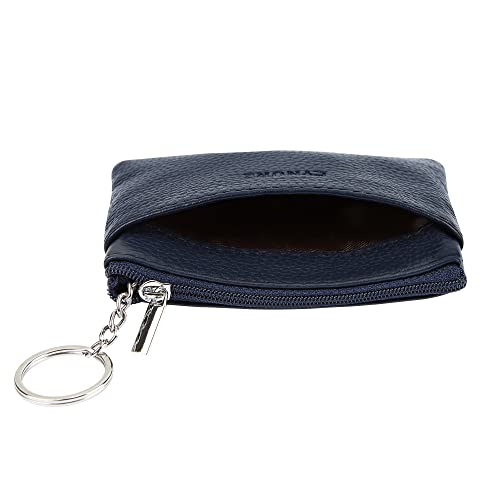 Women Genuine Leather Coin Purse Small Keychain Change Wallet - color: Navyblue
