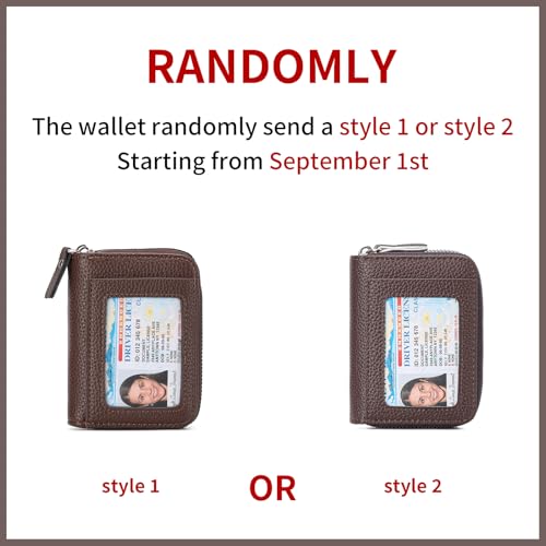 RNIEGA Credit Card Holder Wallet RFID Blocking Leather Small Wallet for Women Double Zipper Wallet with ID Window - color: A-Coffee