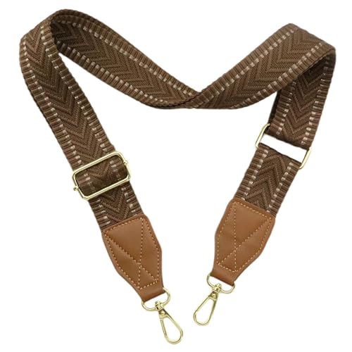Adjustable Purse Strap with Brown Leather End - 1.5" Wide Handbags, Camera, Guitar, Phone & Crossbody Bag Replacement Shoulder Straps(Gold Hardware) - color: Brown Strap-Gold hook-T505