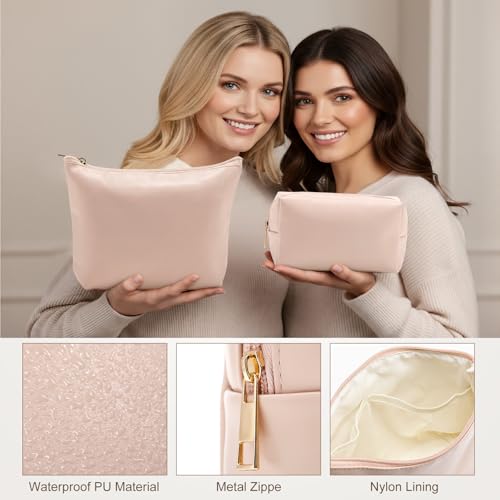 Kigeli 3 Piece Leather Makeup Bag Set Graduation Women Gifts PU Leather Makeup Toiletry Bag Bridesmaid Cosmetic Pouch Small Aesthetic Travel Purse for Wedding Birthday Women Gifts(Pink) - color: Pink