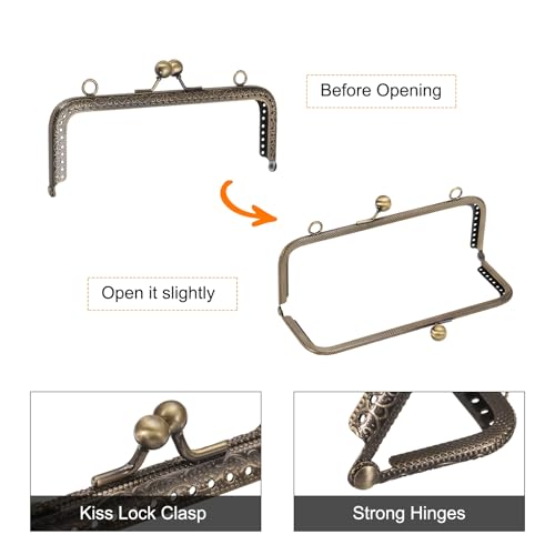 uxcell 4 Pcs Metal Purse Frame, 18cm/7.1" Retro Rectangle Kiss Lock Clasp Frame Embossed for Purse Making, Handled Bag, Coin Bag Clutch Bag, Frame Hardware Replacements (Bronze) - size: 7.1"