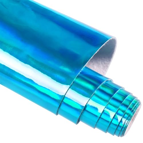 HGUAN Holographic Vinyl Fabric 12"x53"(30cm x 135cm),1roll Faux Leather Sheets are Suitable for Bows,Leather Earrings and Other DIY Craft Items (Sky Blue) - color: Sky Blue