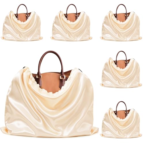 Ersmak 6 Pack Dust Bags for Handbags - Beige Silk Dust Cover Bag for Purses Shoes - Satin Drawstring Dustproof Bags for Travel Storage - 19.7 x 15.7 In - color: Beige, size: 19.7 x 15.7 In