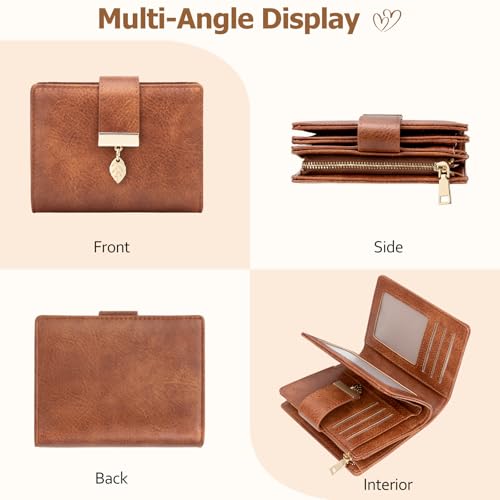 HUANLANG Small Wallets Women RFID Blocking Ladies Wallet with Zipper | Women’s Wallet Credit Card Holder, Leather, ID Window,Zipper Coin Pocket,Bifold,Perfect Gifts,Fits Small Purses,Travel,Brown - color: Dark Brown