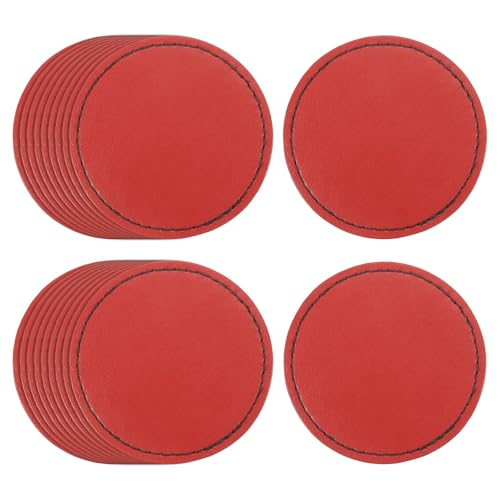 uxcell 20 Pcs Leather Patches for Hats, Round Leather Hat Patches with Adhesive, Rustic Faux Iron on Blank Patch for Laser Engraving Fabric Repair Sew Crafts, Red - color: Red