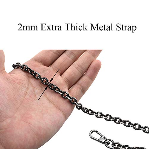HAHIYO Mini Pochette Purse Chain Strap Thin Wide 6mm for LV Length 23.6 inches Thick 2mm Shiny Black for Shoulder Cross Body Sling Handbag Wallet Clutch Comfortable Flat Metal Strap 1 Pack - size: Black 23.6 Inches Length