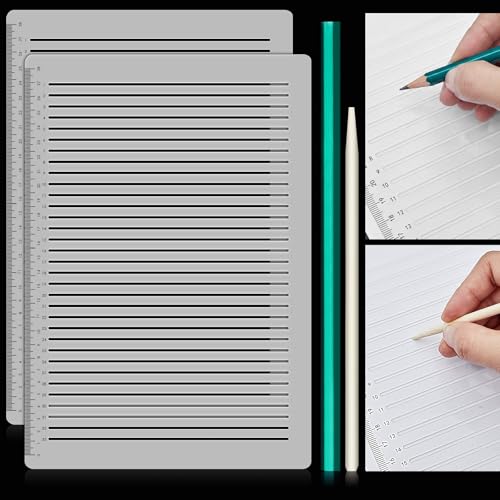 Fainne 2 Pack Straight Line Stencil for Journaling Writing, 8mm | Plastic, 11 Inch, Scale Writing Ruler, with Bamboo Stick and 2B Pencil, Line Lettering Guide, Envelope Addressing Template - size: 8mm